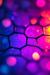 Poster - Abstract hexagonal pattern with vibrant pink and purple bokeh lights.