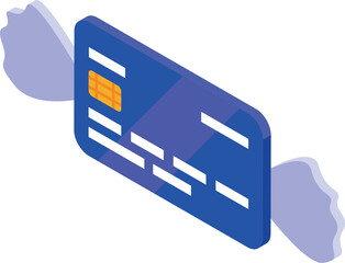 Poster - Blue credit card flying with wings, symbolizing fast and easy payments in modern financial transactions