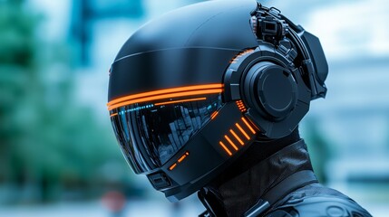 Poster - Show a rugged cybernetic mercenary in a sleek exosuit, equipped with advanced weapons and augmented limbs ready to fight in a cyberpunk city