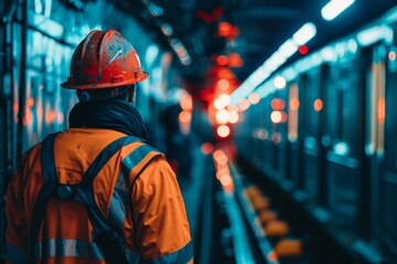 Wall Mural - Construction worker overlooking a team building of a new subway