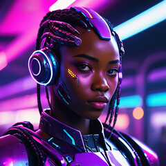 black beauty, neonpunk style, cinematic photo of a beautiful black african woman cyborg, cyberpunk, 