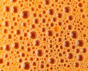 Wall Mural - Close-up of orange foam with small and large bubbles.