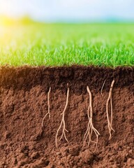 Wall Mural - Close-up of plant roots growing in rich soil.