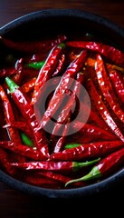 Canvas Print - Closeup of red and green chili peppers in a bowl.