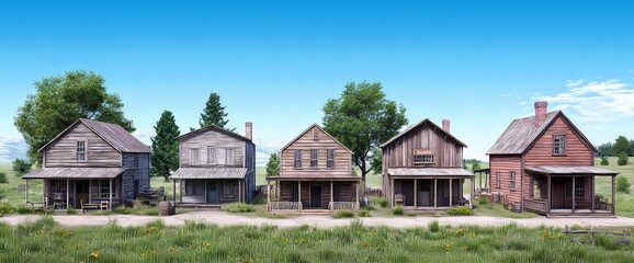 A rendering of a wooden building in an old wild west town.