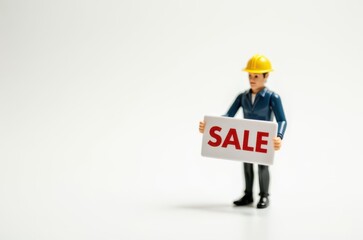 Wall Mural - toy man holding a sign with the text (Sale)