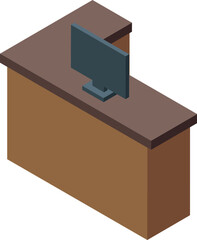 Poster - Isometric view of a modern reception desk with computer, ideal for business and office settings