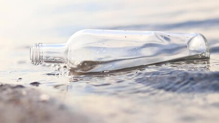 Wall Mural - bottle floating on water. glass and plastic bottle pollutes the river, the concept of recycling garb