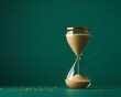 © Chawakorn - Hourglass with golden sand on a green background.