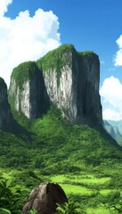 Canvas Print - Majestic mountain range with lush vegetation under a clear blue sky.