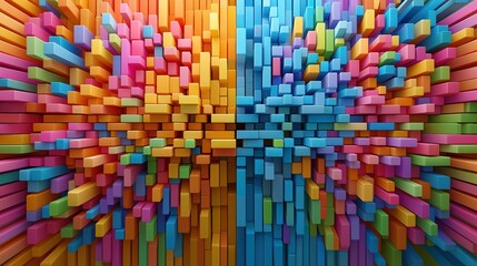 Poster - The image is a colorful and vibrant piece of art featuring a large number of blocks in various colors. The blocks are arranged in a way that creates a sense of depth and dimension