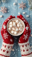 Sticker - Holding a warm cup of hot chocolate topped with marshmallows during winter festivities