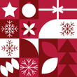 © Yevheniia - Modern geometric red seamless pattern with Christmas elements, snowflakes in squares