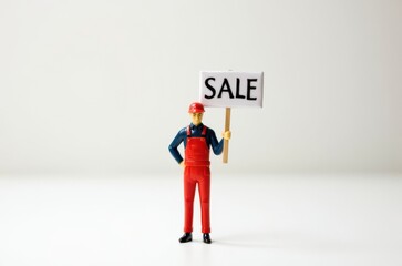 Wall Mural - toy man holding a sign with the text (Sale)