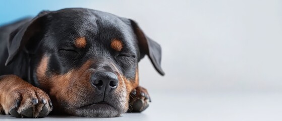  A black-and-brown dog lies down with closed eyes