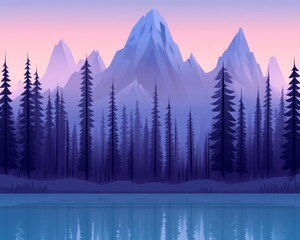 Canvas Print - Silhouette of a mountain range reflected in a still lake, at dusk.