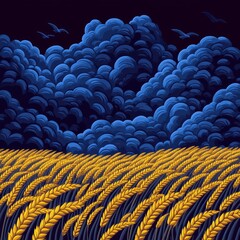 Wall Mural - Stormy sky over a golden wheat field.