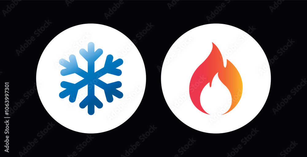 Hot and cold vector flat icon set isolated on black background ...