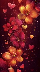 Poster - Colorful floral arrangement with hearts on a warm background during springtime