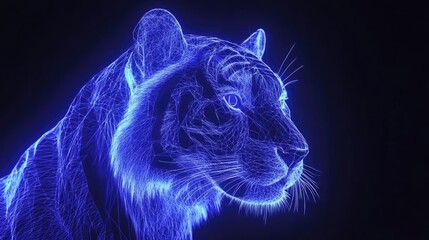 Poster - Blue Wireframe Tiger on Dark Background