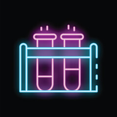 Poster - Neon sign icon of test tubes bubbling in a rack, representing a scientific experiment