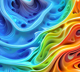 Leinwandbilder - Blue and colorful wavy dynamic motion graphics. light motion shape curve. wavy banner template. background texture, neat cracks, 8k quality. generative ai	