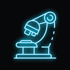 Poster - Blue neon microscope glowing on a black background, perfect for representing scientific exploration and discovery