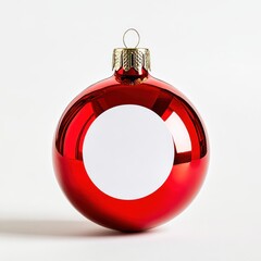 Wall Mural - shiny red christmas ornament with blank white circle for customization