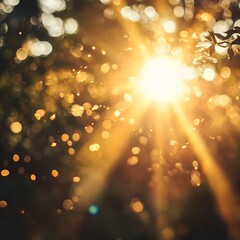 Wall Mural - a radiant golden sun, set against a soft-focus background, with rays radiating warmth and celebratio