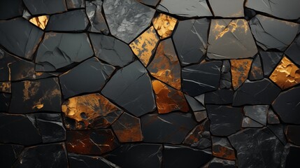 Wall Mural - Sophisticated black marble background with metallic gold and silver tiles, perfect for refined settings.
