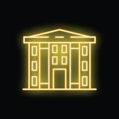 Poster - Glowing neon line building with columns representing modern architecture, construction and city life