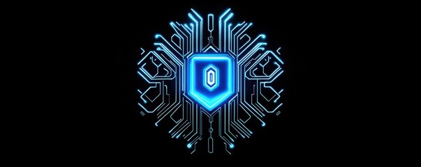 Poster - ai brain logo with futuristic circuitry design on black background