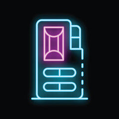 Poster - brightly glowing neon sim card for mobile phones is depicted on a black background