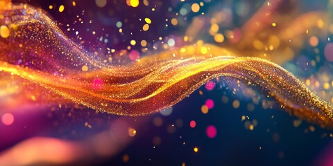 Wall Mural - A vibrant abstract design of golden sparks, suspended in mid-air against a dark backdrop, creating a sense of celebration and joy