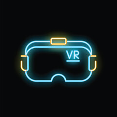 Poster - Neon sign depicting a vr headset, glowing brightly against a dark background