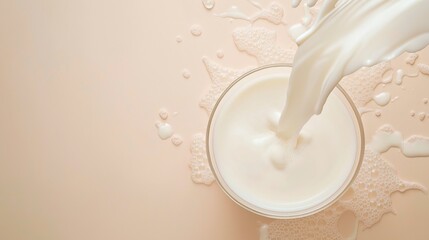 glass of fresh milk on color background