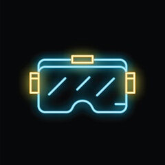 Poster - Vr headset with glowing blue neon light on dark background