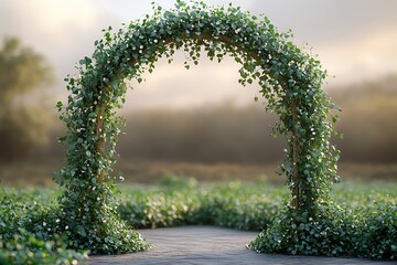 A serene garden pathway framed by a lush green arch.