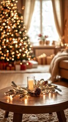 Wall Mural - christmas tree with gifts and candles creating warm atmosphere
