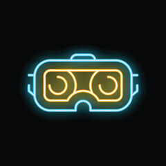 Poster - Vr virtual reality headset glowing neon icon illustration on black background