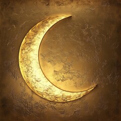 Wall Mural - An elegant golden crescent moon, glowing softly against a textured background, with intricate details reflecting light beautifully