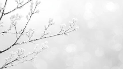 Wall Mural - winter serenity: frost-covered branches against soft bokeh background for seasonal design