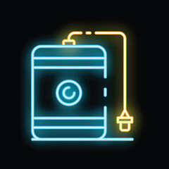 Poster - Bright neon icon of external hard drive glowing on black background