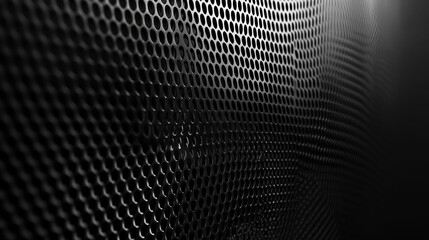 A close up of a black metal surface with a lot of holes