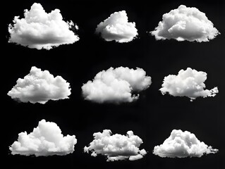 Wall Mural - white clouds collection isolated on black background