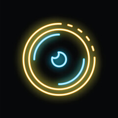 Poster - Bright neon icon of loading symbol with rotating circles glowing on black background