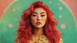 © Oldcorporal - Vibrant portrait of asian woman with red hair against colorful background