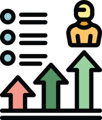 Poster - Manager standing above increasing arrows chart representing company growth with a checklist next to it