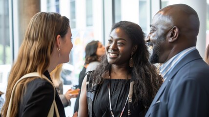 Wall Mural - professional networking event with diverse group engaged in conversation