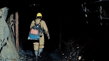 Miner Descending into the Dark Depths of the Earth